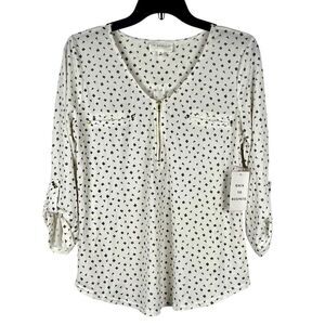New! NWT The Workshop Zip v-neck 3/4 Sleeve Blouse Medium